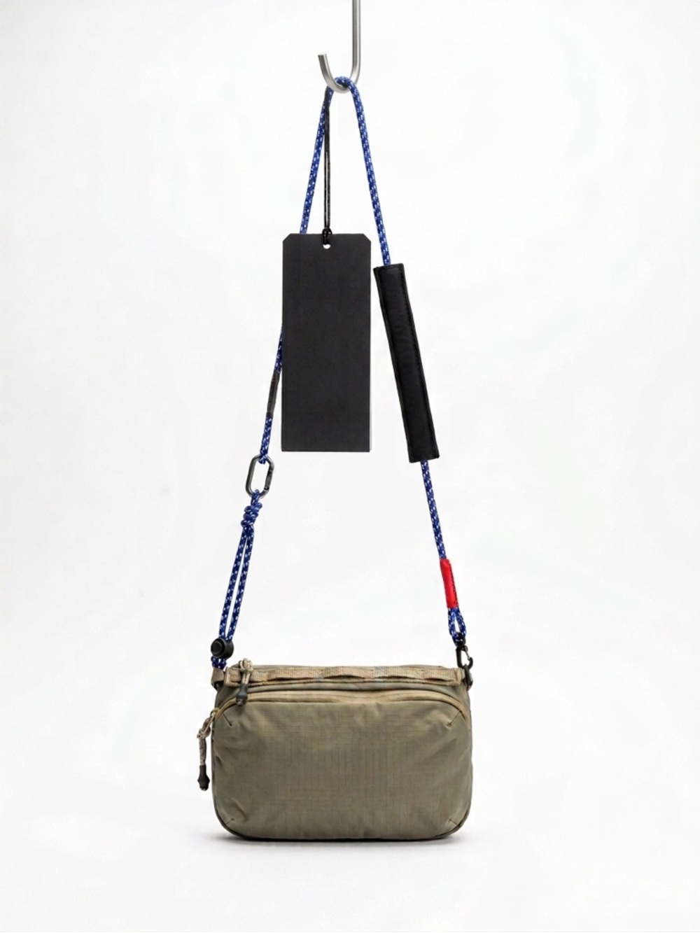 Olive Green Crossbody Utility Bag with Blue Rope Strap